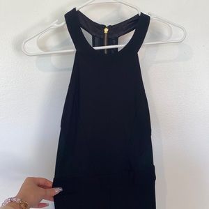 Bebe Bodycon Black Fitted Jumpsuit with Gold Detailing and Zipper